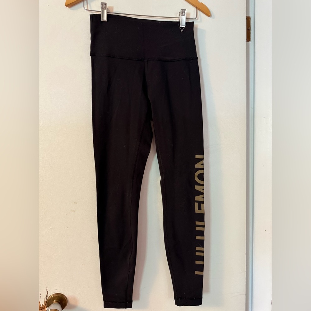 Lululemon Black Wunder Under High Rise Leggings Logo Print – Size 6